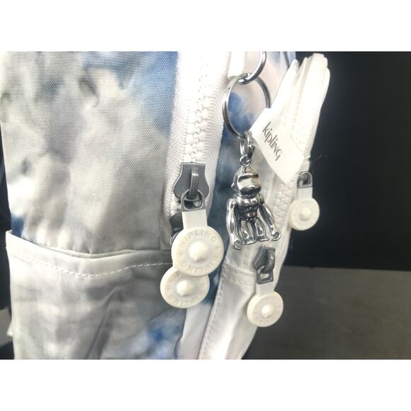 Kipling Tie Dye Pattern Backpack school book bag Blue/White/Gray New - Picture 5 of 12